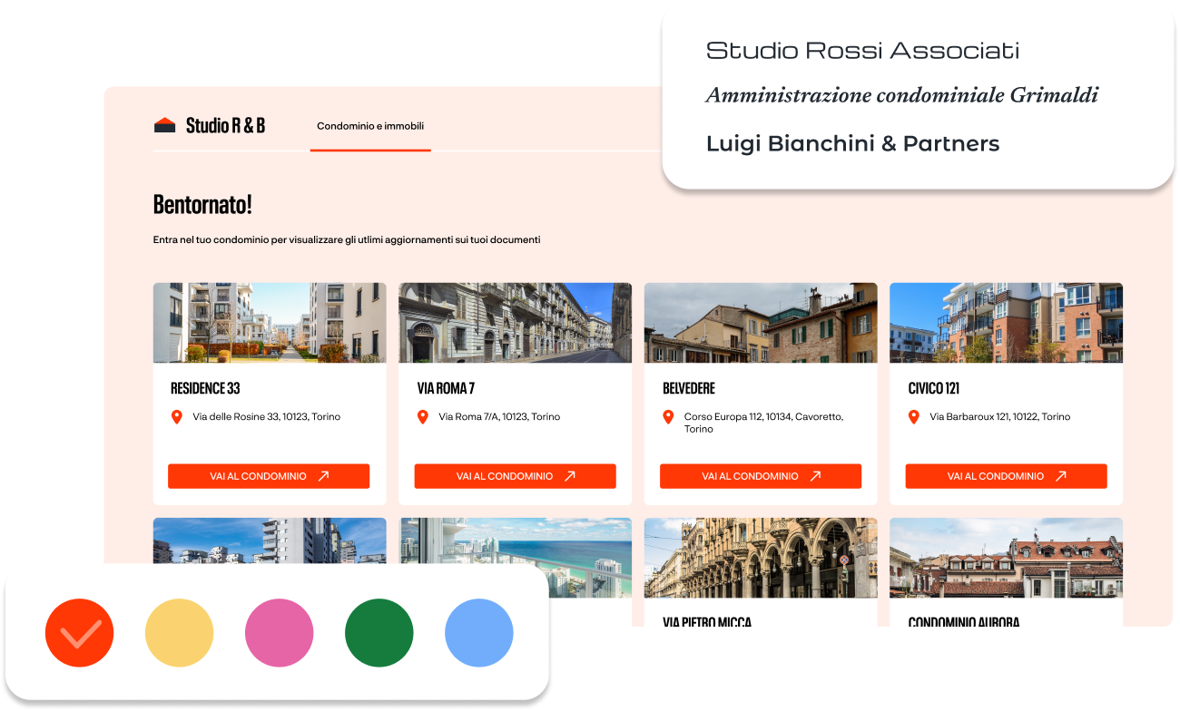 Esempio di interfaccia Rendicondo personalizzata con i colori dello studio